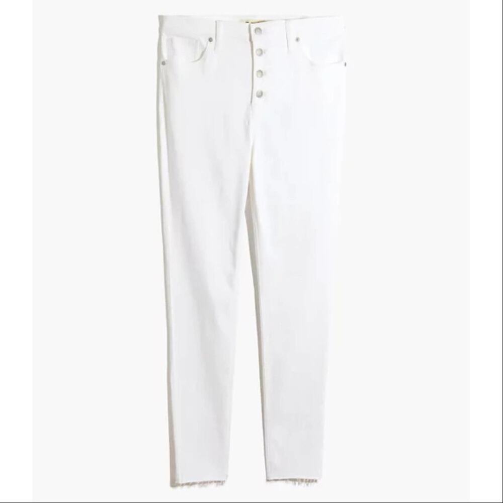 Madewell 9” Mid-Rise Skinny White Raw Hem Jeans - Picture 2 of 8